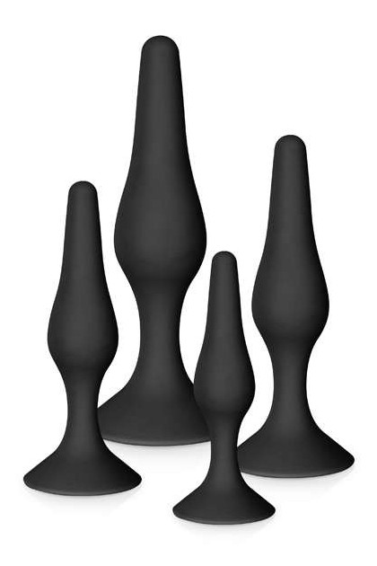COFFRET DE PLUGS ANAL NOIRS AVEC VENTOUSE