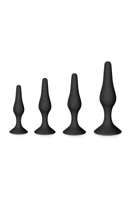 Coffret de plugs anal noirs avec ventouse - Love Shop Avenue