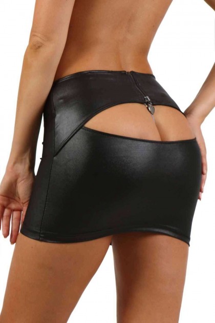 JUPE EN WETLOOK NOIR - TAILLE L/XL - 9388