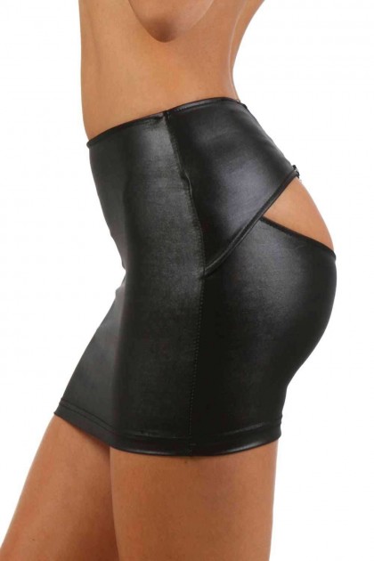 JUPE EN WETLOOK NOIR - TAILLE L/XL - 9388