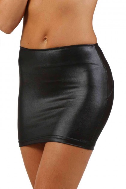 JUPE EN WETLOOK NOIR - TAILLE L/XL - 9388