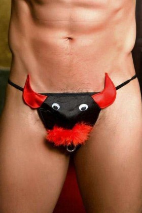 DÉGUISEMENT HOMME STRING TAUREAU NOIR/ROUGE