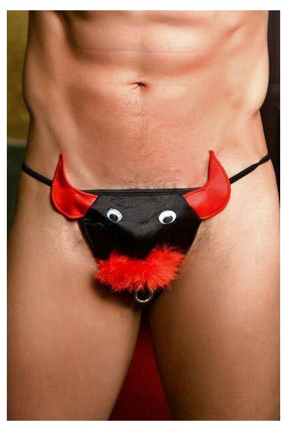 DÉGUISEMENT HOMME STRING TAUREAU NOIR/ROUGE