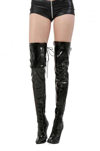 Cuissardes en simili-CUIR VERNI - NOIR - TAILLE 36 - S89526V