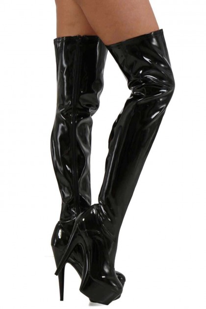 CUISSARDES PLATEFORME EN SIMILI-CUIR VERNI - NOIR - TAILLE 37 - SB303