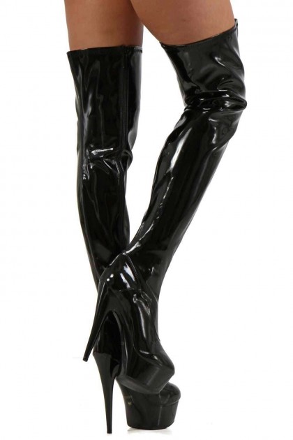 CUISSARDES PLATEFORME EN SIMILI-CUIR VERNI - NOIR - TAILLE 37 - SB303