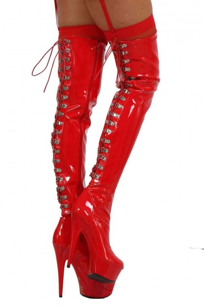 Cuissardes compensée en simili-CUIR VERNI - ROUGE - T40 - SB309-RD