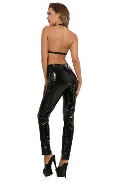 PANTALON LEGGING EN VINYLE NOIR - 196581-BK - TAILLE L