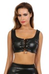 Top brassière en similicuir - TAILLE L/XL - NOIR - 19552-BK
