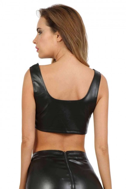 TOP BRASSIÈRE EN SIMILICUIR - TAILLE L/XL - NOIR - 19552-BK