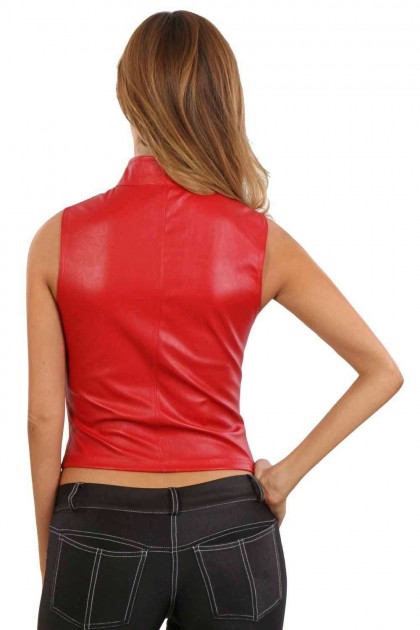 GILET EN SIMILICUIR SANS MANCHES - TAILLE S - ROUGE - 19627-RD