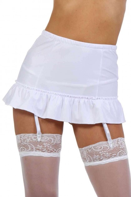 JUPE PORTE-JARRETELLE EN WETLOOK - TAILLE L/XL - BLANC - 9314-WH