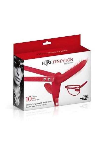 Double gode ceinture rouge vibrant en silicone usb - Love Shop Avenue