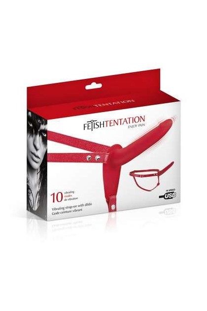 Gode ceinture rouge vibrant en silicone usb - Love Shop Avenue