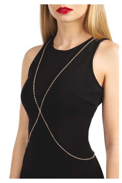CHAÎNE DE CORPS DORÉE CROISÉE AVEC STRASS