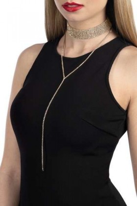 COLLIER RAS DE COU ET PENDENTIF DORÉ ET STRASS