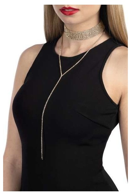 COLLIER RAS DE COU ET PENDENTIF DORÉ ET STRASS