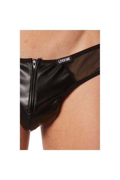 String noir fétichiste simili cuir - TAILLE S - 34/36