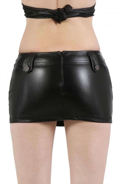 MINIJUPE EN SIMILI CUIR NOIR - TAILLE M - 9331