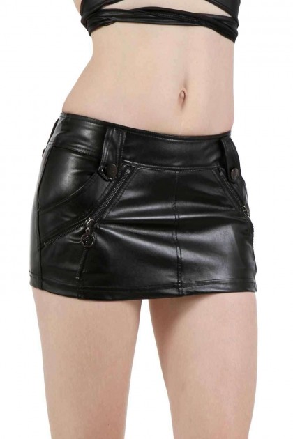 MINIJUPE EN SIMILI CUIR NOIR - TAILLE L - 9331