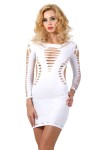 ROBE FILET À MANCHES LONGUE - TAILLE UNIQUE - BLANC - B9462-WH - SPAZM