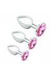 COFFRET 3 PLUGS ALUMINIUM ARGENT - S - M - L - STRASS ROSE - BR138