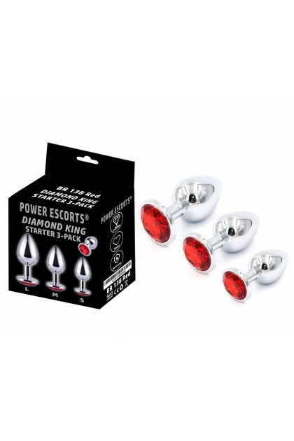 Coffret 3 plugs aluminium argent - S - M - L - STRASS ROUGE - BR138