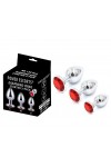 COFFRET 3 PLUGS ALUMINIUM ARGENT - S - M - L - STRASS ROUGE - BR138