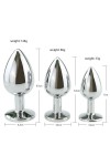Coffret 3 plugs aluminium argent - S - M - L - STRASS ROUGE - BR138