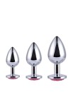 COFFRET 3 PLUGS ALUMINIUM ARGENT - S - M - L - STRASS ROUGE - BR138