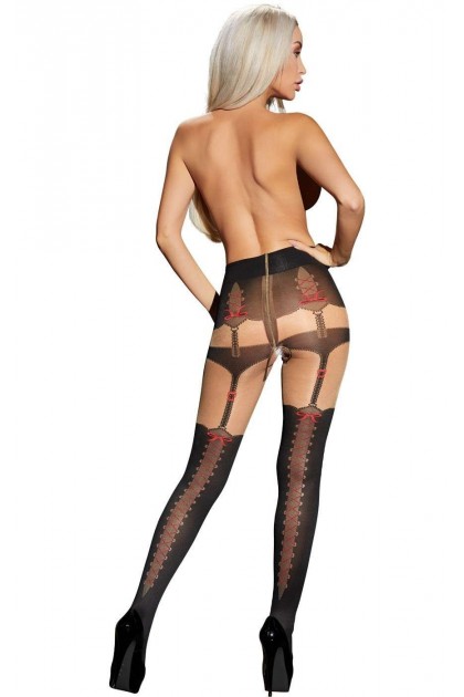 COLLANT OUVERT MOTIFS JARRETELLES ET LAÇAGES - T2