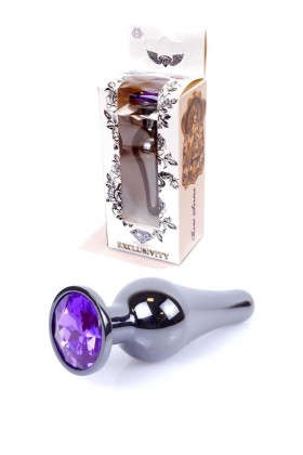 PLUG BIJOU LONG EN ACIER INOXYDABLE ARGENT FONCÉ ET CRISTAL VIOLET - S