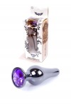 Plug bijou long en acier inoxydable argent foncé et cristal violet - 