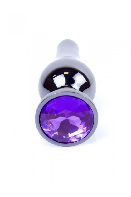 Plug bijou long en acier inoxydable argent foncé et cristal violet - 
