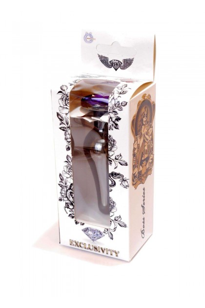 Plug bijou long en acier inoxydable argent foncé et cristal violet - 
