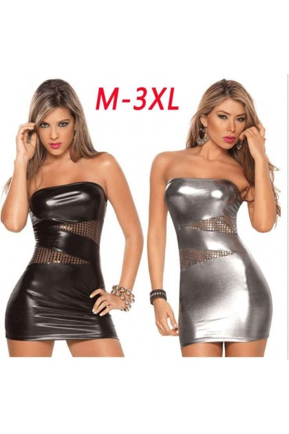 ROBE SEXY ARGENT WETLOOK - TL107 - TU