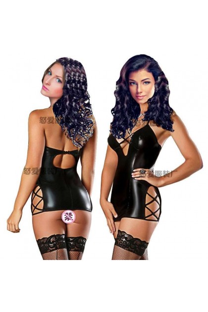 ROBE SEXY NOIRE AJOURÉE EN WETLOOK - TL116 - M/L