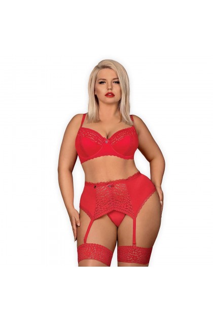 ENSEMBLE DE LINGERIE ROUGE 3 PIECES JOLIEROSE SET - OBSESSIVE - XXL