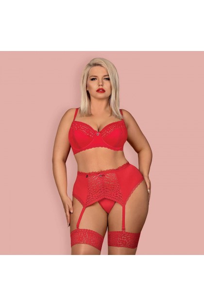 ENSEMBLE DE LINGERIE ROUGE 3 PIECES JOLIEROSE SET - OBSESSIVE - XXL