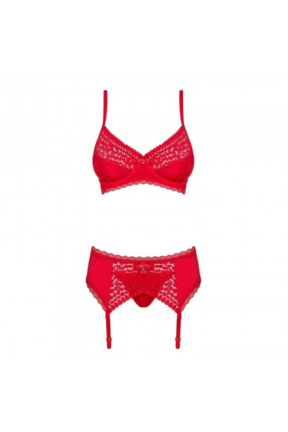 Ensemble de lingerie rouge 3 pieces jolierose set - OBSESSIVE - XXL