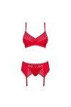 ENSEMBLE DE LINGERIE ROUGE 3 PIECES JOLIEROSE SET - OBSESSIVE - XXL