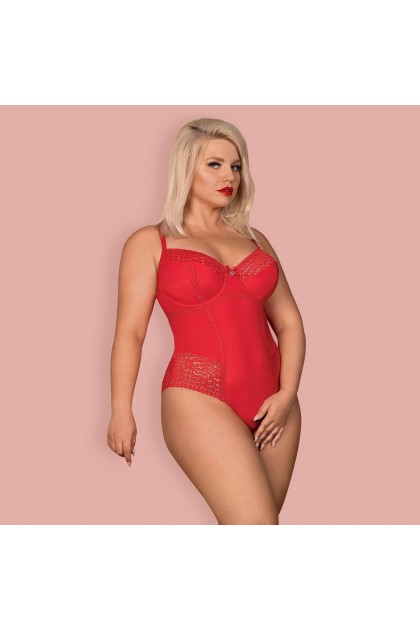 BODY OUVERT ROUGE JOLIEROSE TEDDY - OBSESSIVE - XXL