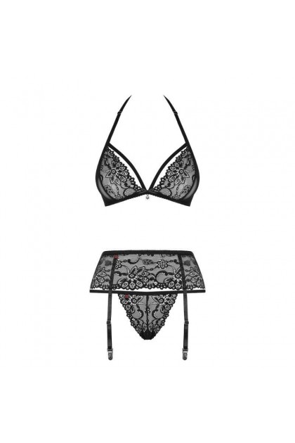 ENSEMBLE LINGERIE 3 PIÈCES NOIR 838-SEG-1 - OBSESSIVE - S/M