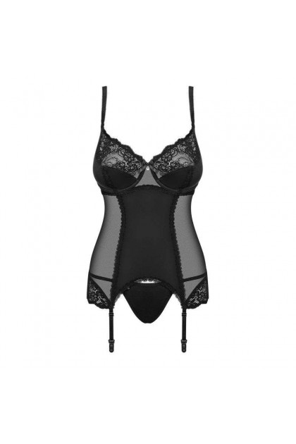 GUÊPIÈRE AVEC STRING AMALLIE CORSET NOIR - OBSESSIVE - S/M