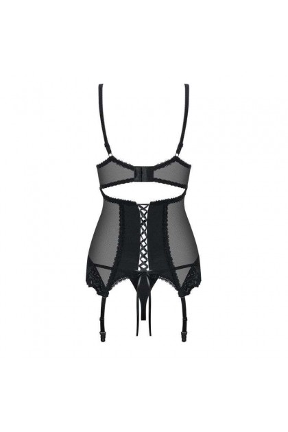 GUÊPIÈRE AVEC STRING AMALLIE CORSET NOIR - OBSESSIVE - S/M