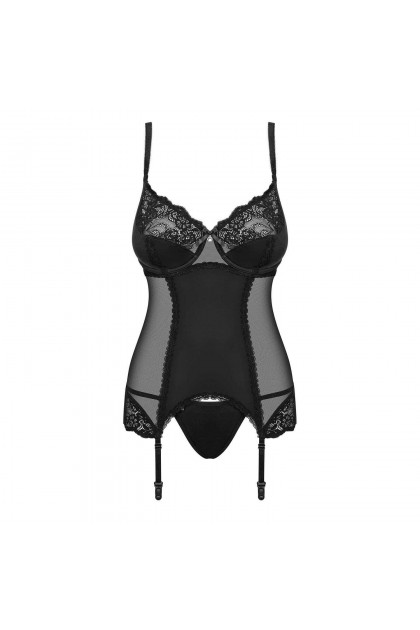 GUÊPIÈRE AVEC STRING AMALLIE CORSET NOIR - OBSESSIVE - XXL