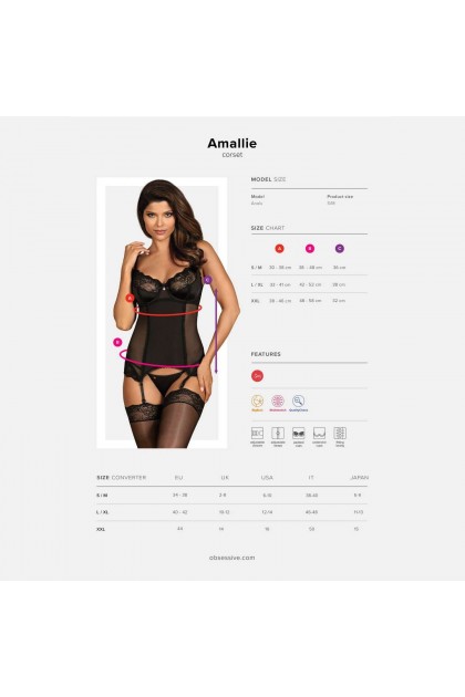 Guêpière avec string amallie corset noir - OBSESSIVE - XXL