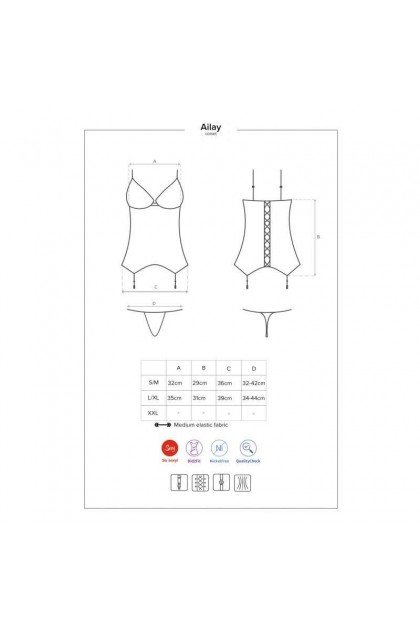 Corset jarretelles détachables noir ailey - OBSESSIVE - L/XL