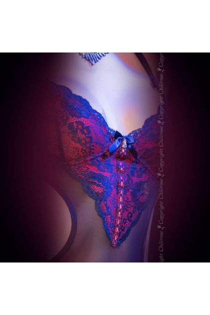 BODY EN TULLE ET DENTELLE NOIR ET ROUGE CHILIROSE - CR-4155 - S
