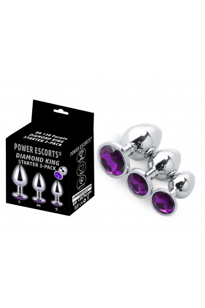 Coffret 3 plugs aluminium argent - S - M - L - STRASS VIOLET - BR138